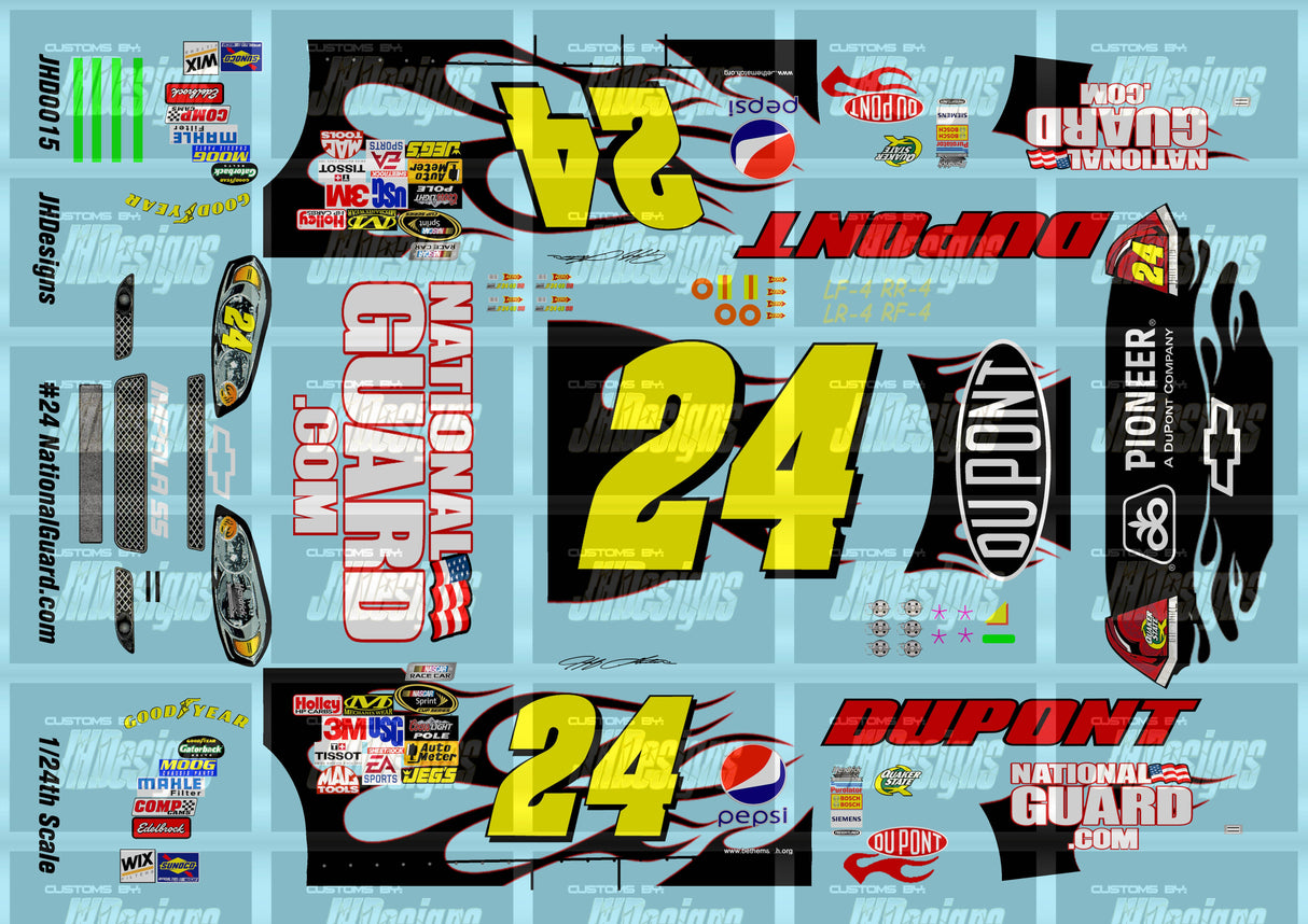 JH Designs Jeff Gordon 2009 CUP #24 NationalGuard.com 1:24 Racecar Decal Set