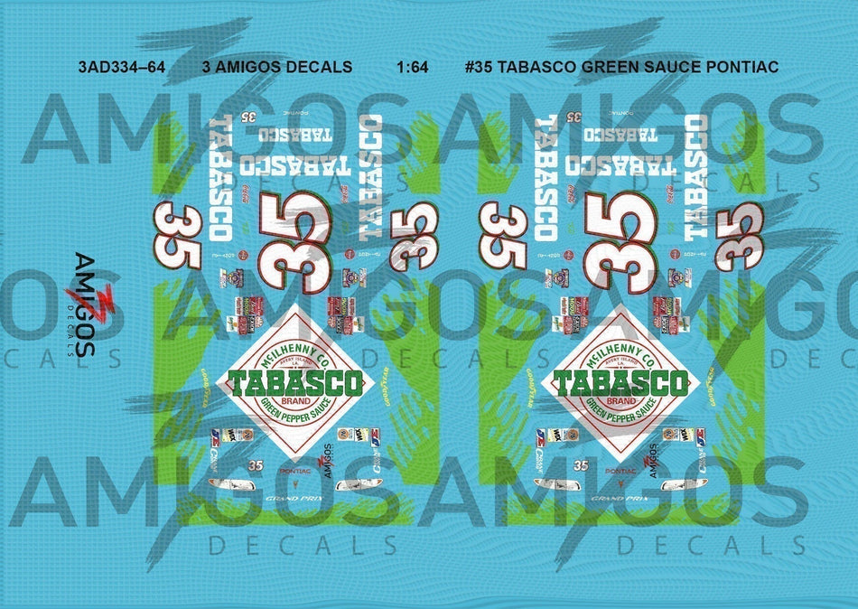 1:64 3 Amigos Decals #35 TABASCO GREEN SAUCE PONTIAC Decal Set