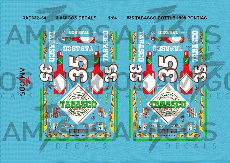 1:64 3 Amigos Decals #35 TABASCO BOTTLE PONTIAC Decal Set