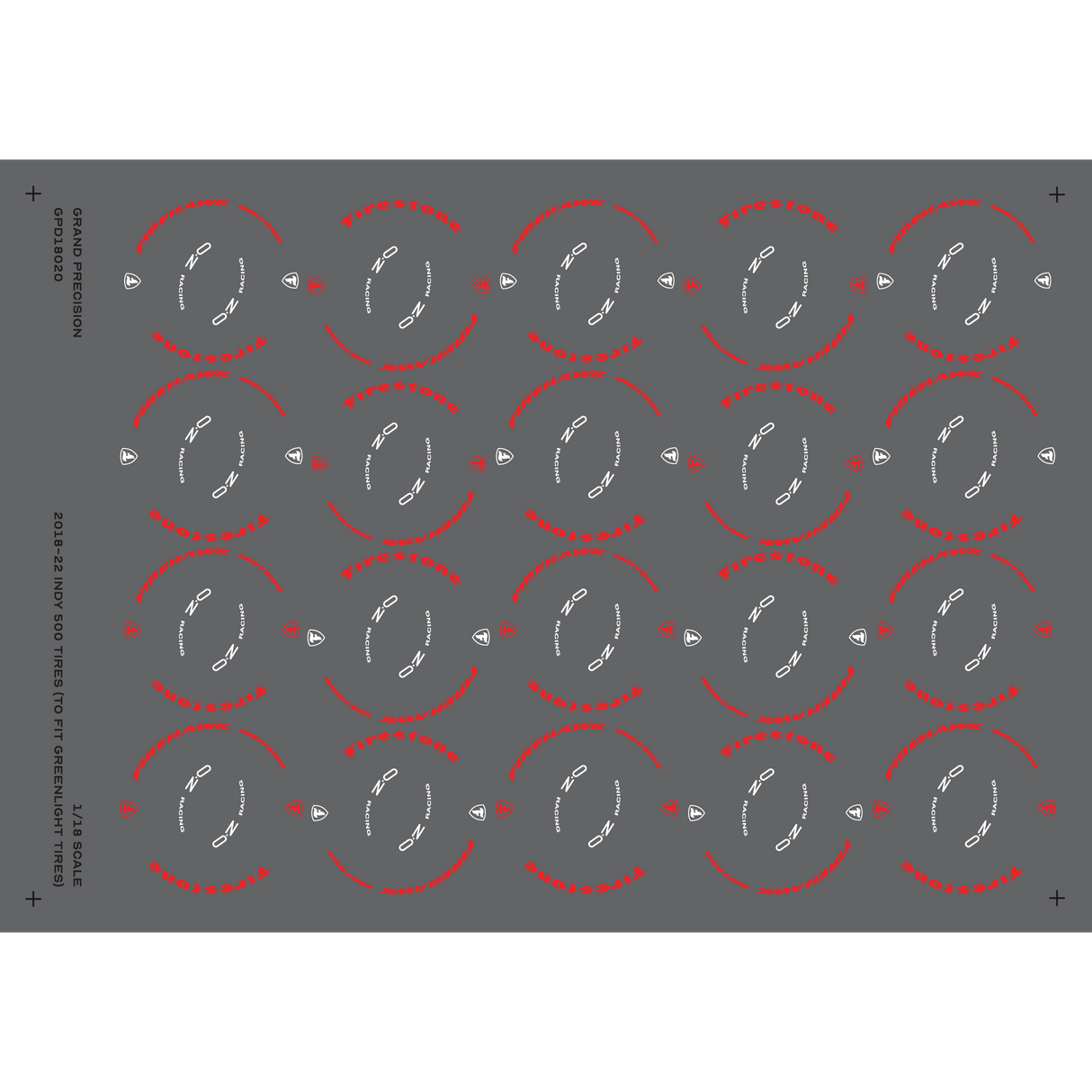 Grand Precision - 1/18 2018-22 Indy 500 Firestone Tire Decals