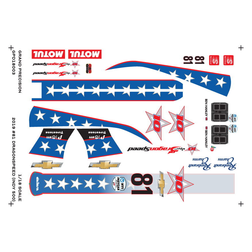 Grand Precision - 1/18 2019 Ben Hanley #81 Dragonspeed Dallara Decals
