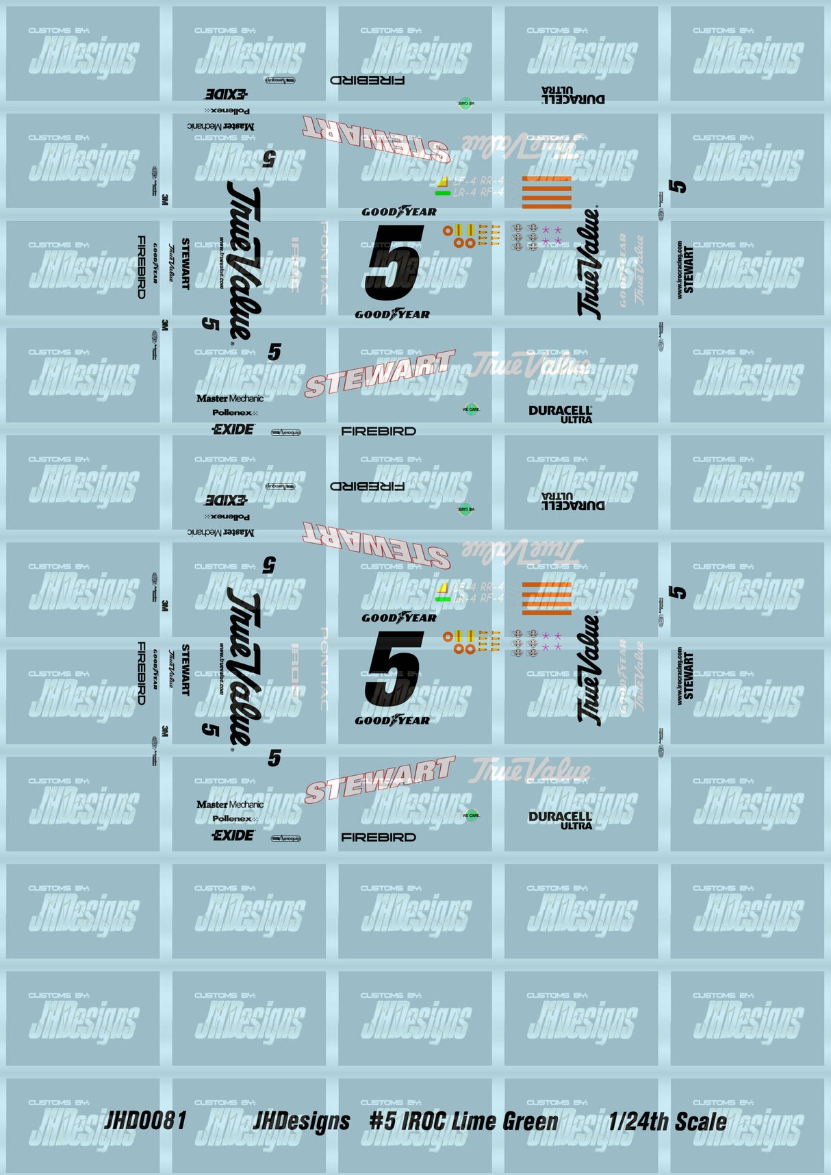 JH Designs Tony Stewart 2000 IROC #5 Lime Green (Michigan) 1:64 Racecar Decal Set