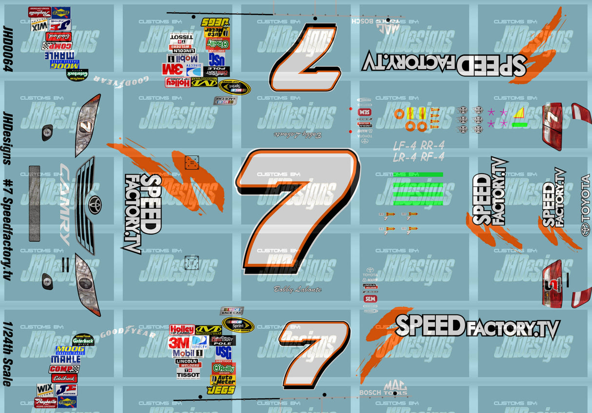 JH Designs Bobby Labonte 2010 CUP #7 Speed Factory 1:24 Racecar Decal Set