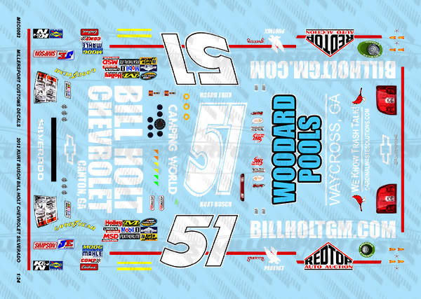 Millersport Customs 2012 Kurt Busch Bill Holt Chevrolet Chevy Silverado 1/24 Decal Set