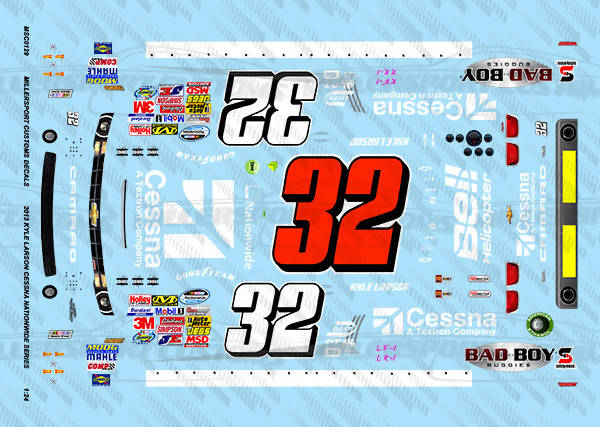 Millersport Customs 2013 Kyle Larson Cessna Nationwide Series Chevy Camaro 1/24 Decal Set