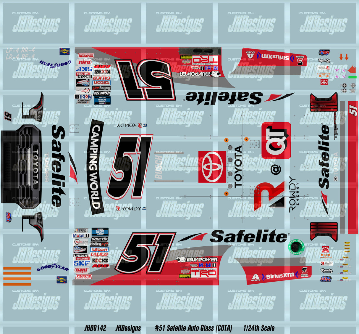 JH Designs Kyle Busch 2022 CWTS #51 Safelite Auto Glass (COTA) 1:24 Racecar Decal Set