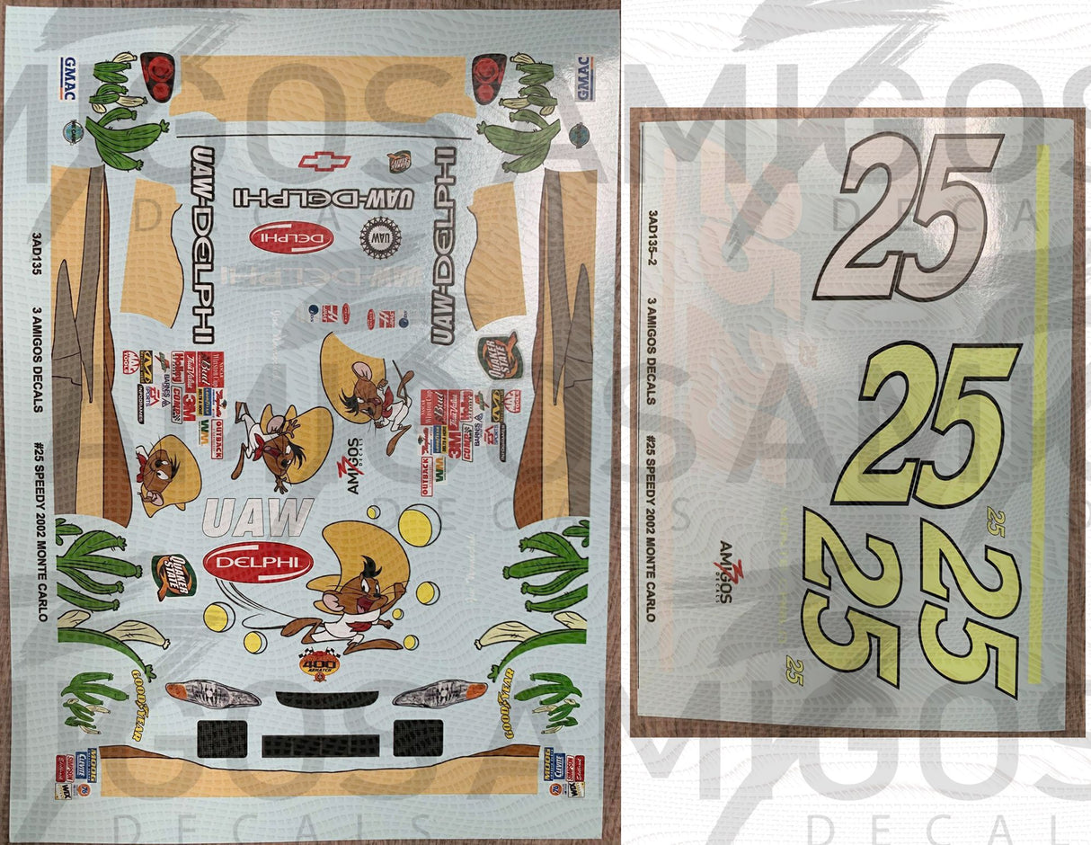 3 Amigos Decals #25 Speedy Gonzales 2002 Monte Carlo 1:24 NEON Decal Set - 2