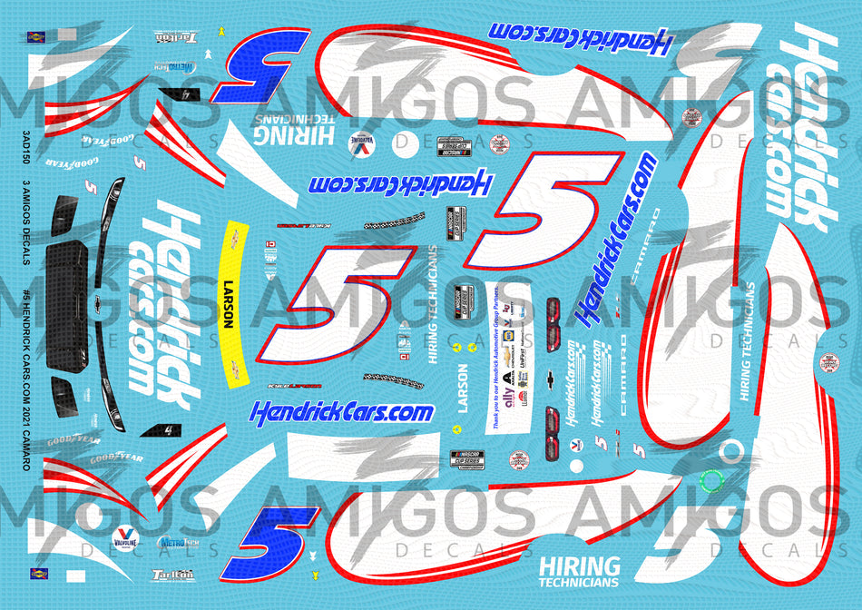 3 Amigos Decals 2021 #5 HENDRICK CARS.COM Racecar Decal Set 1:24