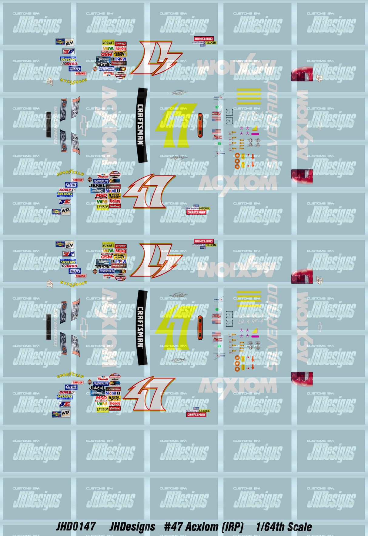 JH Designs Kyle Busch 2004 CTS #47 Acxiom (IRP) 1:64 Racecar Decal Set