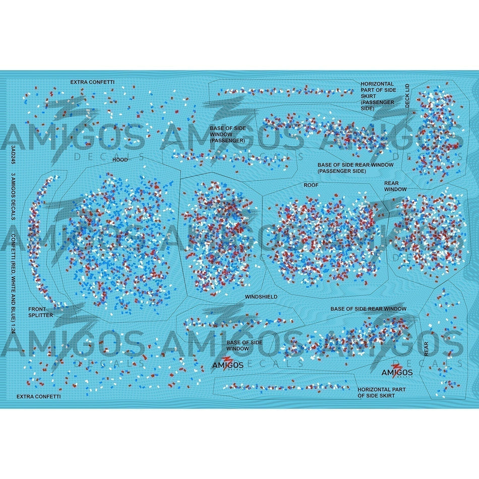 3 Amigos Decals CONFETTI RED WHITE AND BLUE Decal Set 1:24