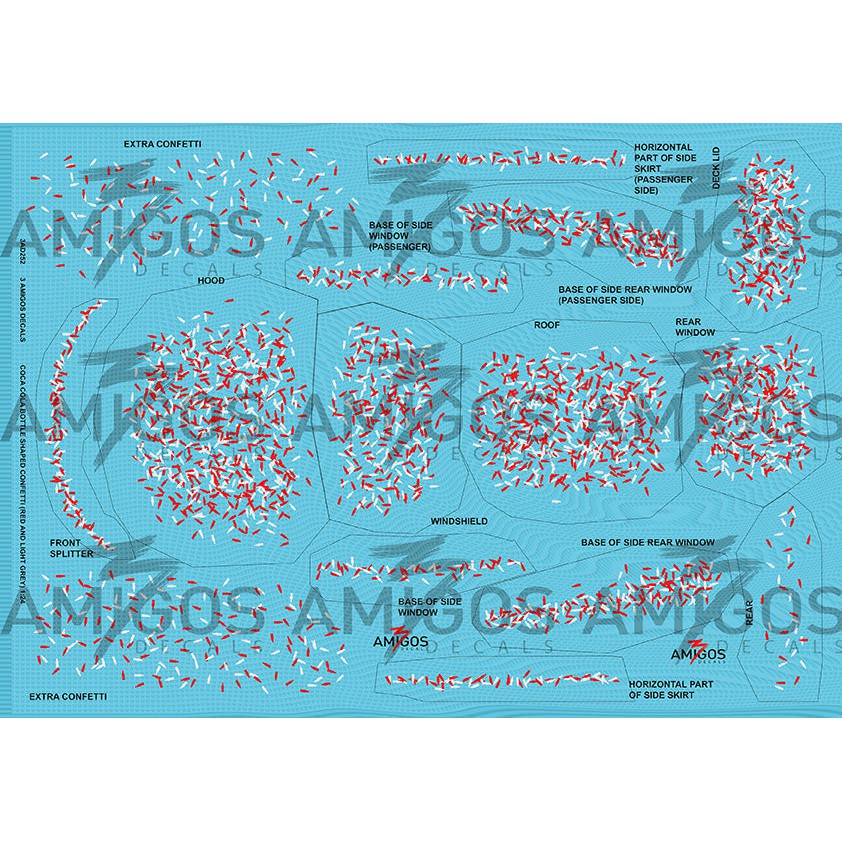 3 Amigos Decals COCA COLA BOTTLE CONFETTI RED AND LIGHT GREY Decal Set 1:24