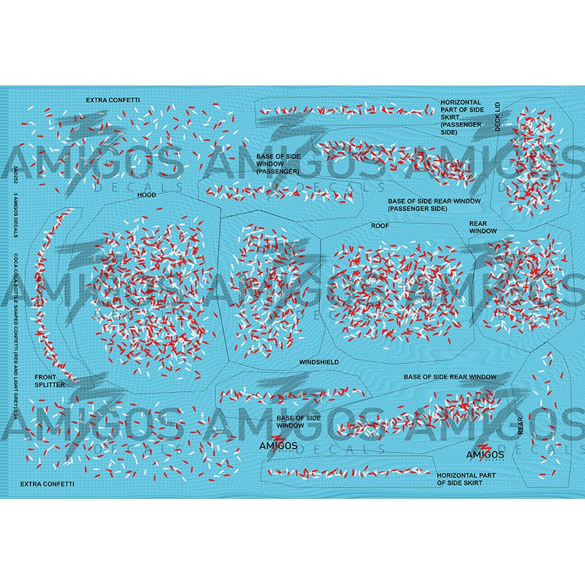 3 Amigos Decals COCA COLA BOTTLE CONFETTI RED AND LIGHT GREY Decal Set 1:24