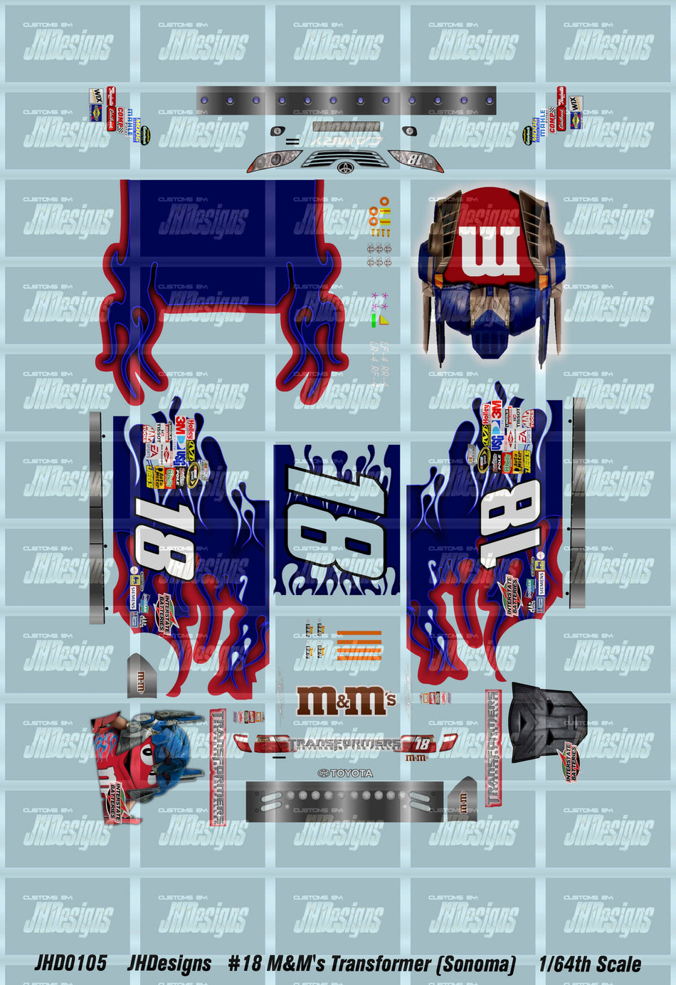 JH Designs Kyle Busch 2009 CUP #18 M&M's Transformers Revenge of the Fallen (Sonoma) 1:64 Racecar Decal Set