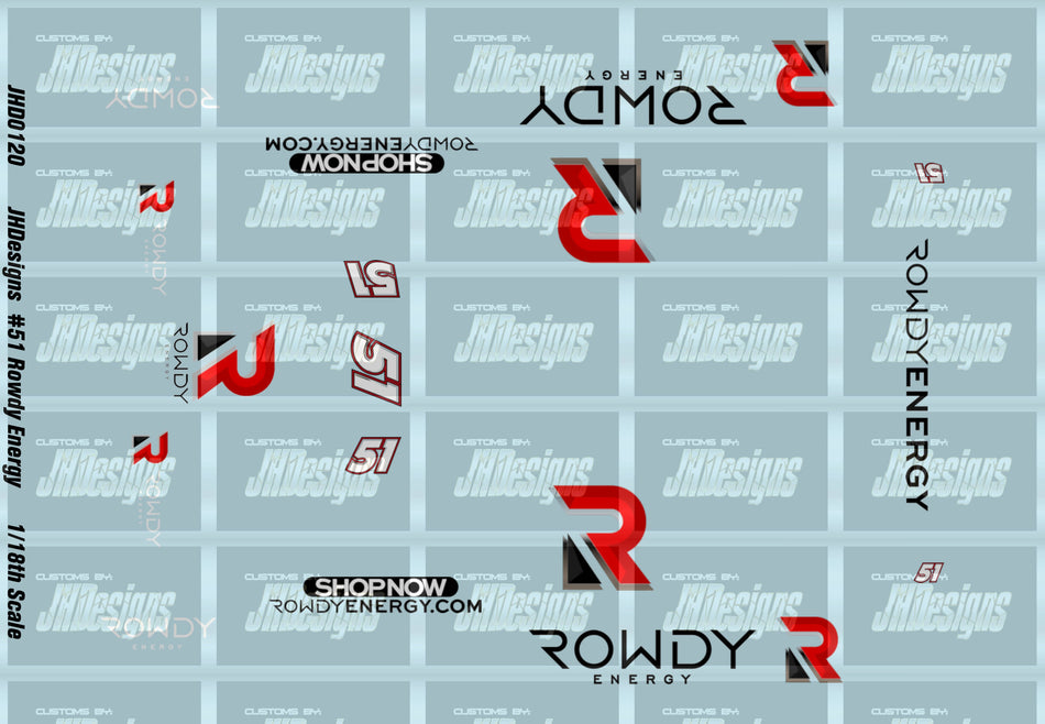 JH Designs Kyle Busch 2011 Iracing #51 Rowdy Energy (Iracing Indycar) 1:18 Racecar Decal Set
