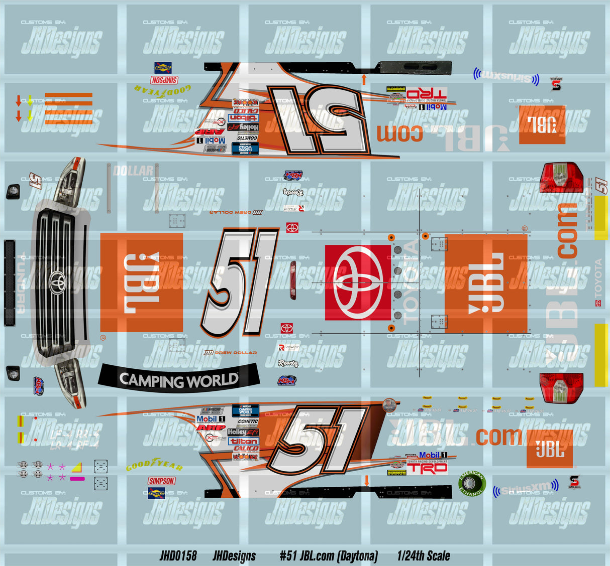 JH Designs Drew Dollar 2021 CWTS #51 JBL.com (Daytona) 1:24 Racecar Decal Set