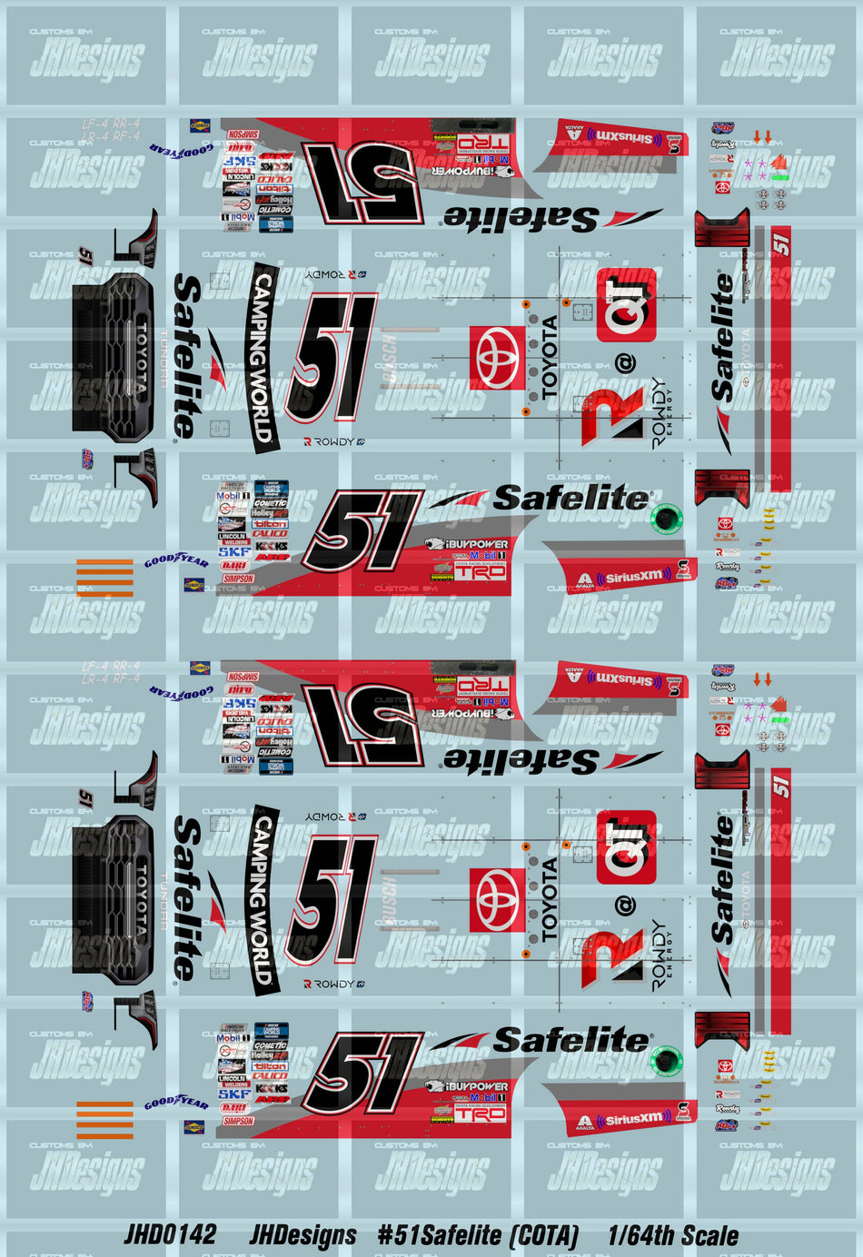 JH Designs Kyle Busch 2022 CWTS #51 Safelite Auto Glass (COTA) 1:64 Racecar Decal Set