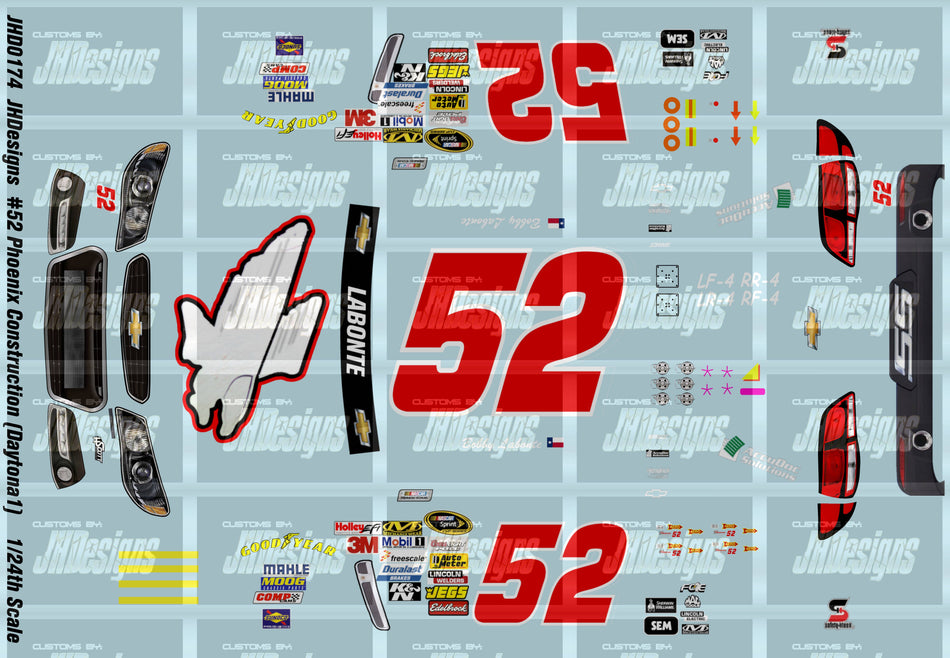 JH Designs Bobby Labonte 2014 CUP #52 Phoenix Construction (Daytona1) 1:24 Racecar Decal Set