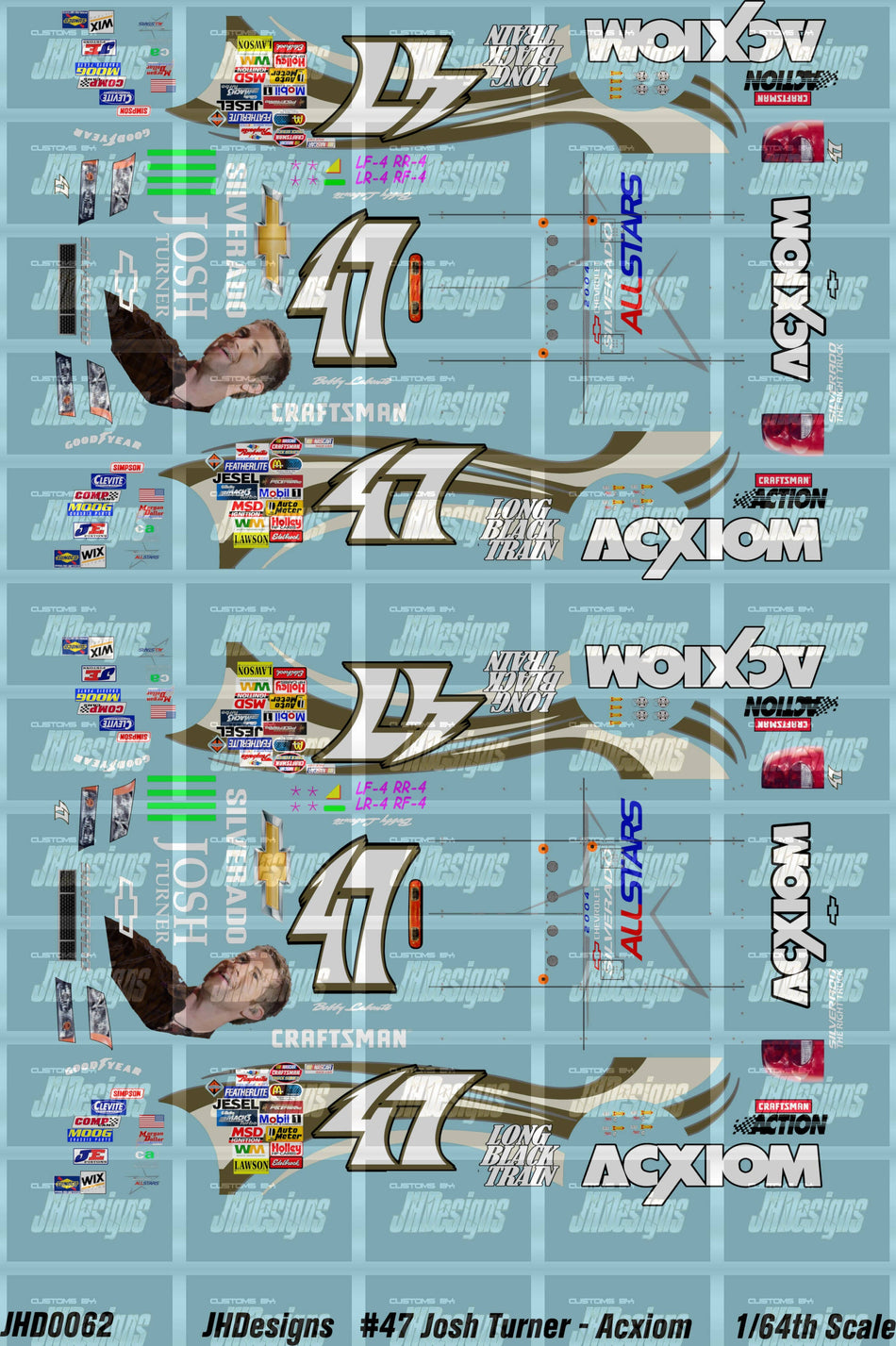 JH Designs Bobby Labonte 2004 CTS #47 Josh Turner - Acxiom 1:64 Racecar Decal Set