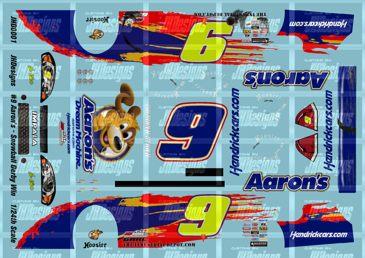 JH Designs Chase Elliott 2011 Lms #9 Aaron's (Snowball Derby Win) 1:24 Racecar Decal Set
