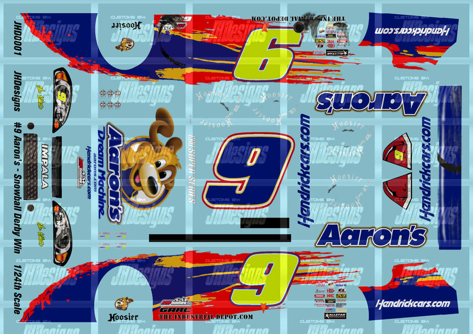 JH Designs Chase Elliott 2011 Lms #9 Aaron's (Snowball Derby Win) 1:24 Racecar Decal Set