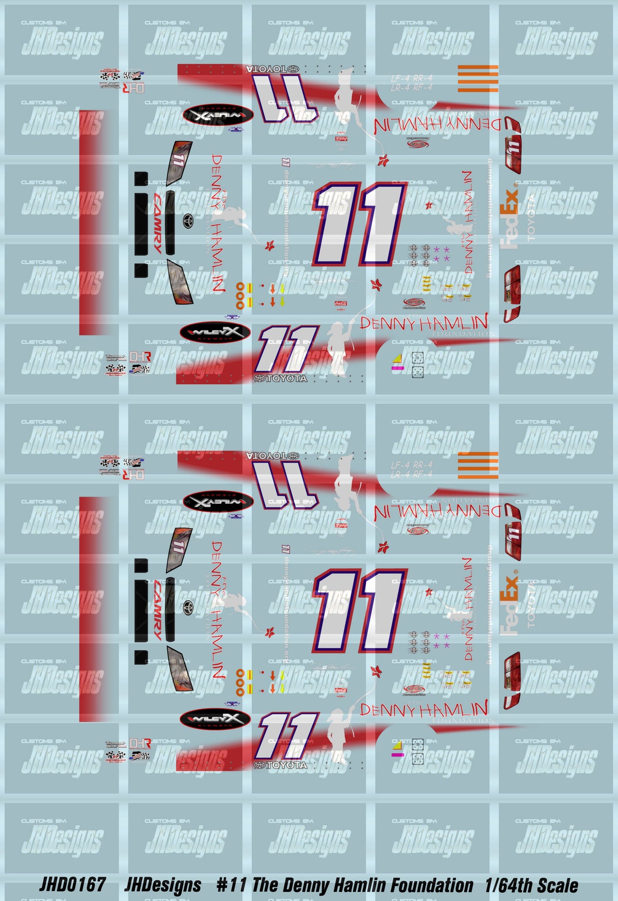 JH Designs Denny Hamlin 2010 LMS #11 The Denny Hamlin Foundation (Short Track Showdown) 1:64 Racecar Decal Set