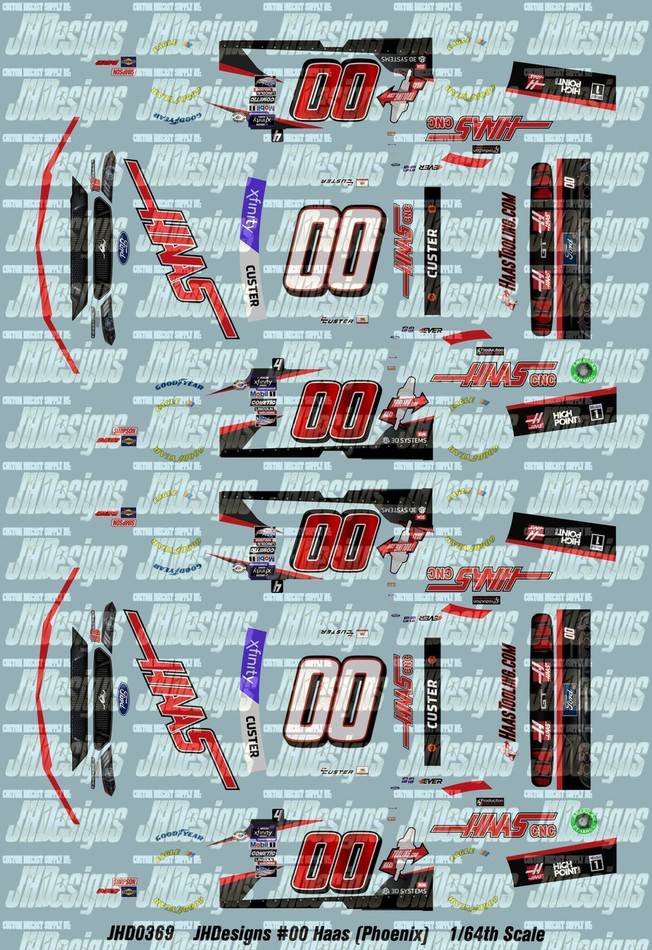 JH Designs Cole Custer 2023 NXS #00 Haas CNC (Phoenix) 1:64 Racecar Decal Set