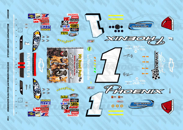 Millersport Customs 2010 Ryan Newman Pit Road Pets Nationwide Series Chevy Impala 1/24 Decal Set