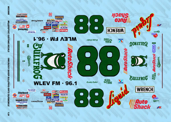 Millersport Customs 1986 Buddy Baker Bullfrog Knits Oldsmobile Cutlass 1/24 Decal Set