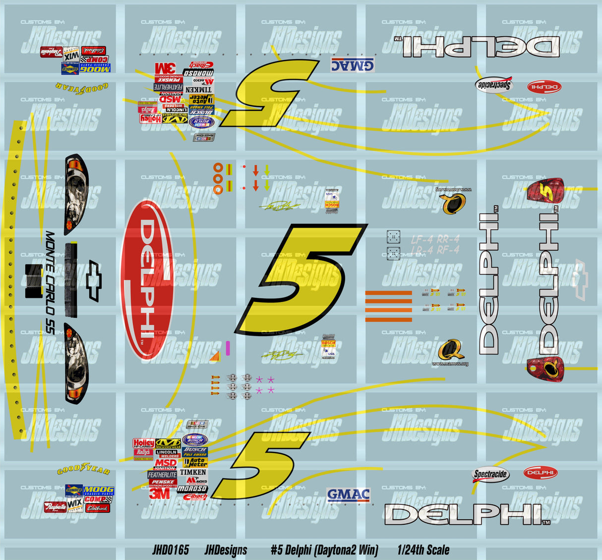 JH Designs Kyle Busch 2007 NBS #5 Delphi (Daytona2 Win) 1:24 Racecar Decal Set