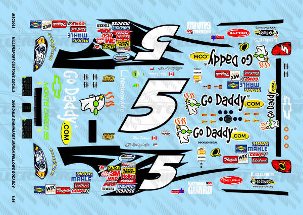 Millersport Customs 2008 Dale Earnhardt Jr / Ron Fellows GoDaddy Nationwide Series Chevy Monte Carlo SS 1/24 Decal Set