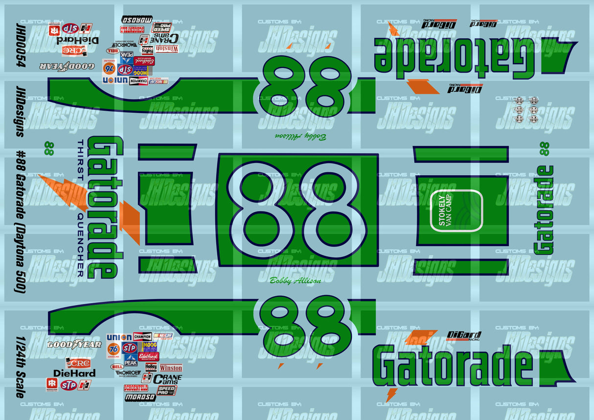 JH Designs Bobby Allison 1982 CUP #88 Gatorade (Daytona 500 Race Win) 1:24 Racecar Decal Set
