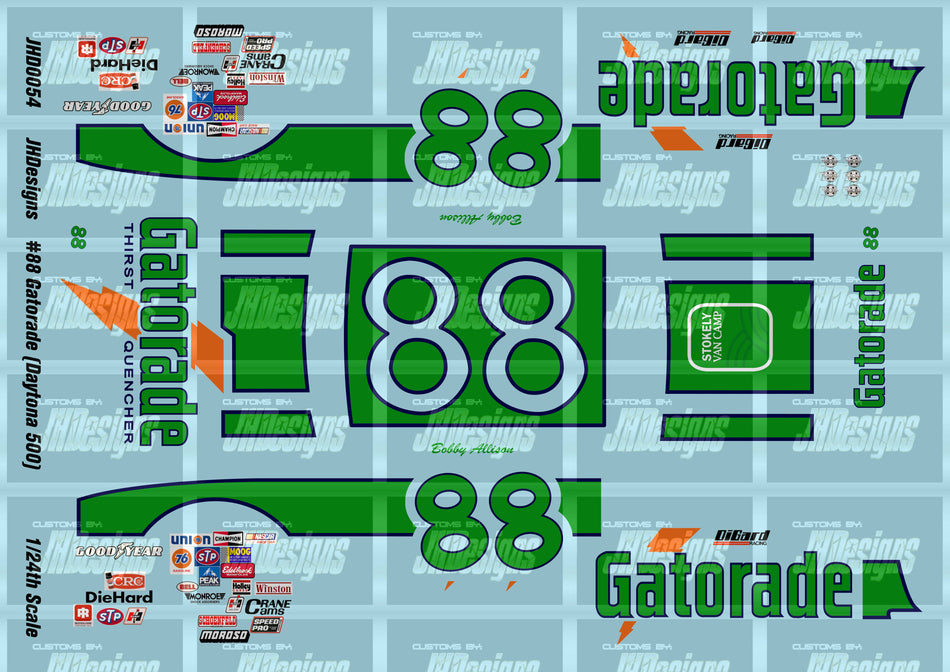 JH Designs Bobby Allison 1982 CUP #88 Gatorade (Daytona 500 Race Win) 1:24 Racecar Decal Set