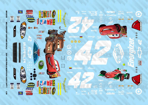 Millersport Customs 2011 Juan Pablo Montoya Cars 2 Chevy Impala 1/24 2 Sheet Set Decal Set