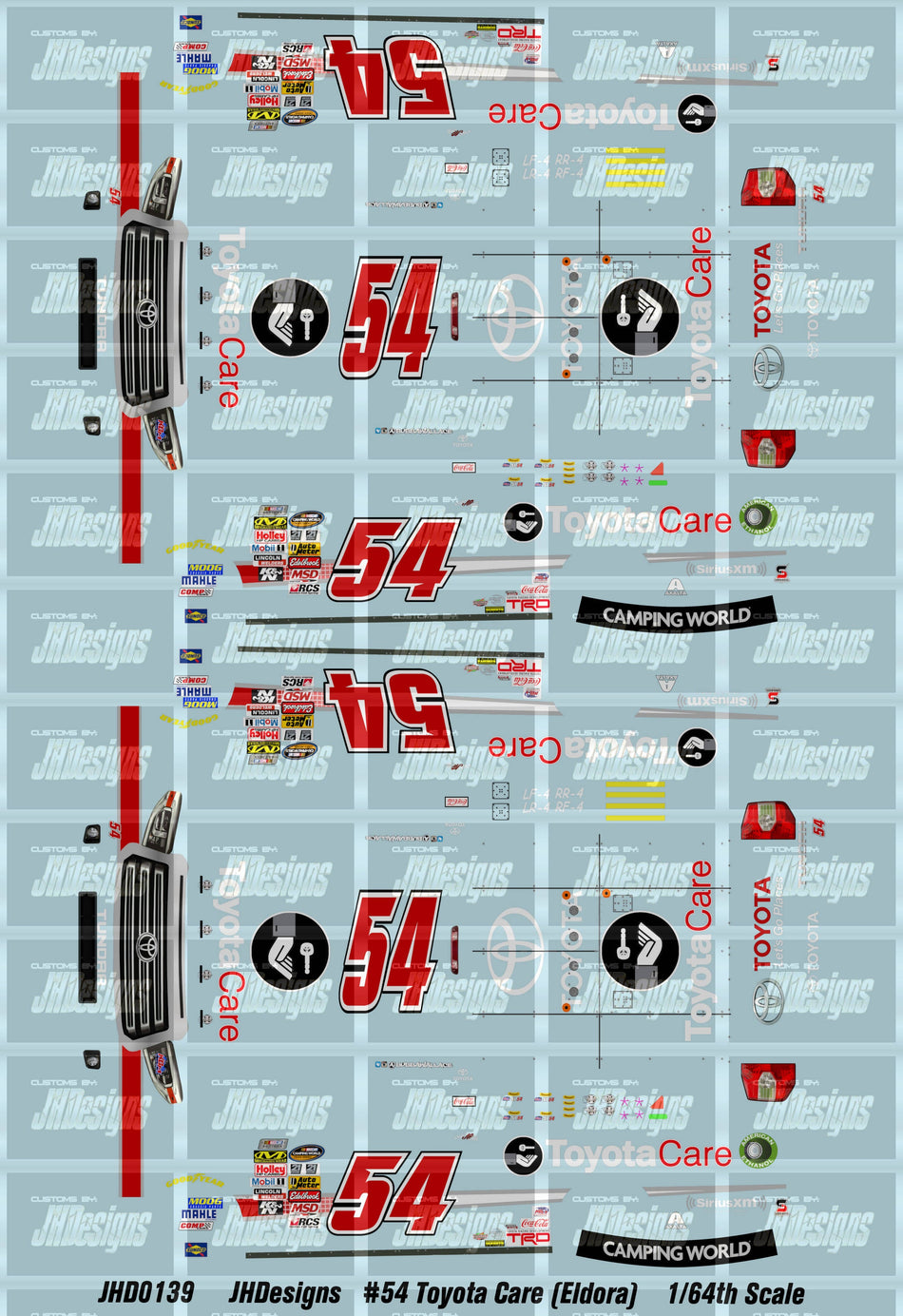 JH Designs Bubba Wallace 2014 CWTS #54 Toyota Care (Eldora) 1:64 Racecar Decal Set