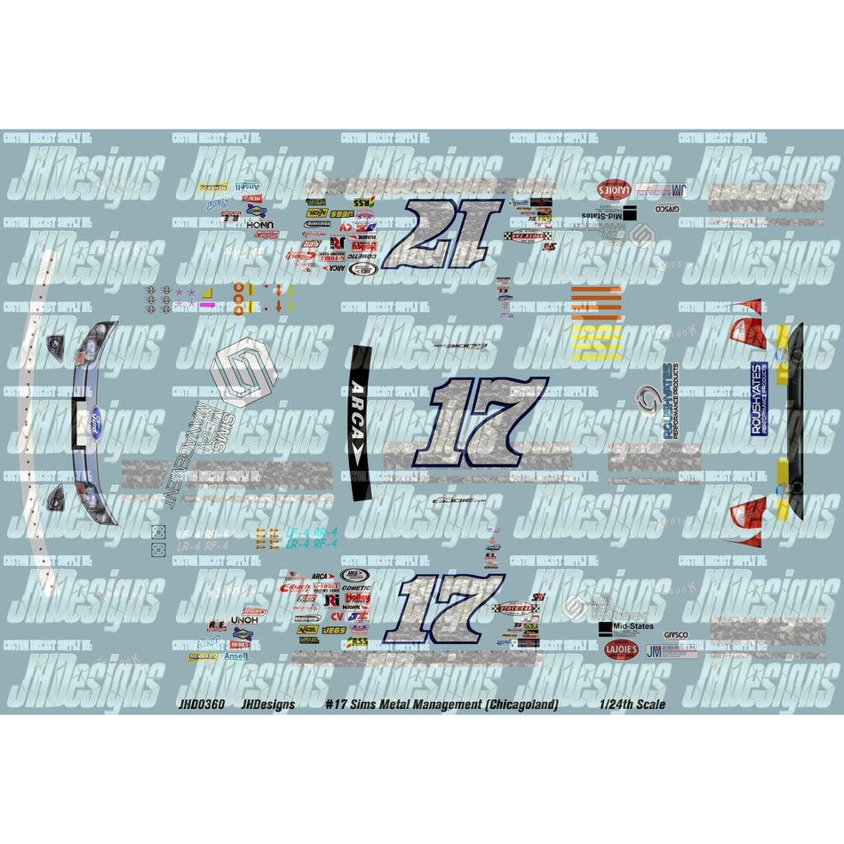 JH Designs Corie LaJoie 2013 ARCA #17 Sim Metal Management (Chicagoland Win) 1:24 Racecar Decal Set