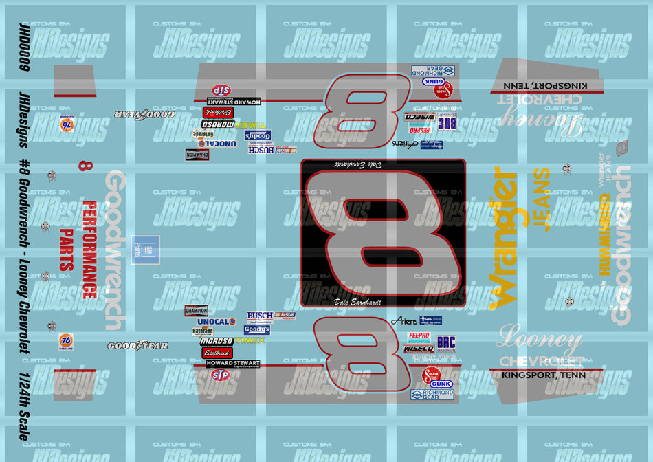JH Designs Dale Earnhardt 1986 NBS #8 Goodwrench - Looney Chevrolet 1:24 Racecar Decal Set