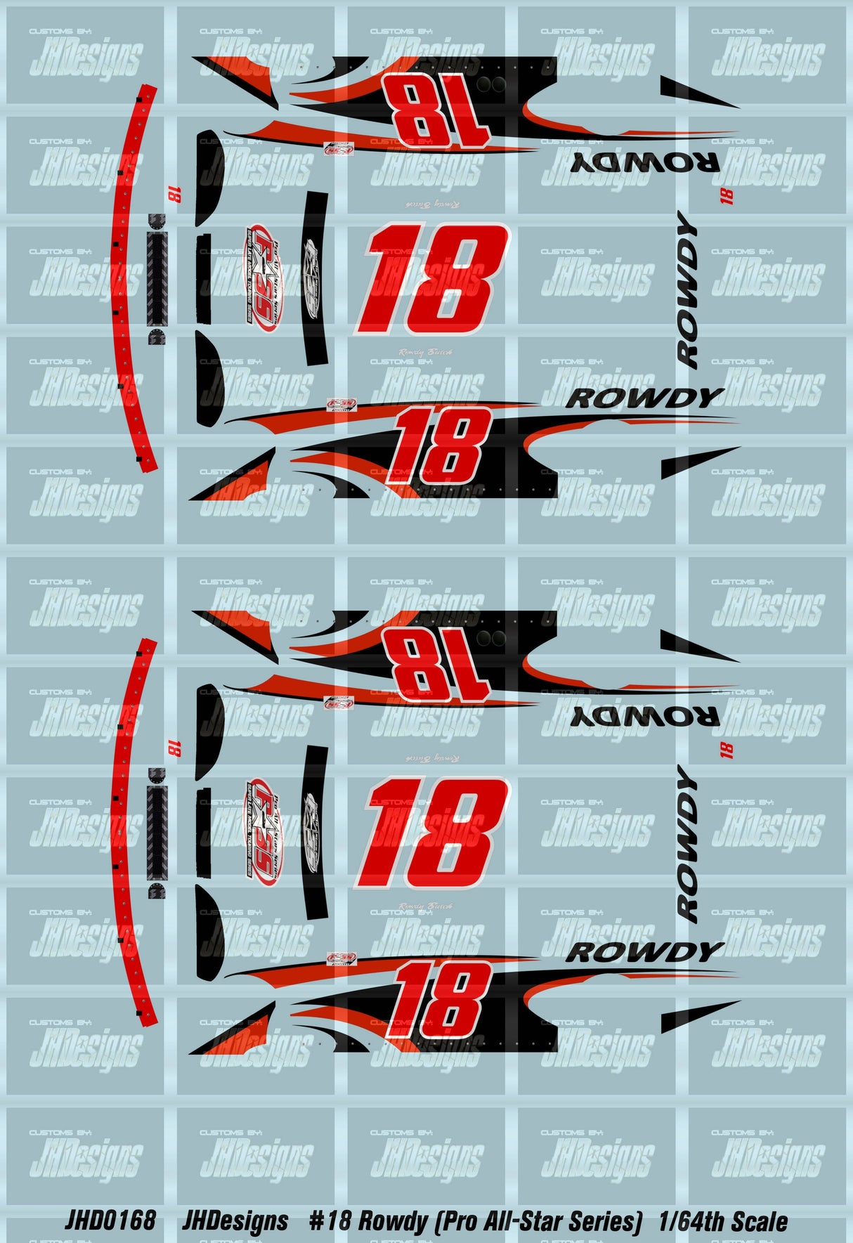 JH Designs Kyle Busch 2011 LMS #18 Rowdy 1:64 Racecar Decal Set