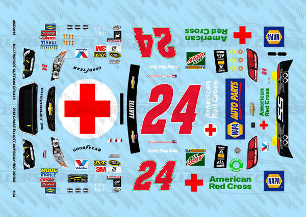 Millersport Customs 2016 Chase Elliott American Red Cross Chevy SS 1/24 Decal Set