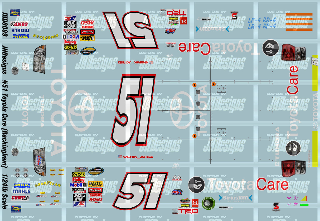 JH Designs Erik Jones 2013 TRUCK #51 Toyota Care (Rockingham) 1:24 Racecar Decal Set