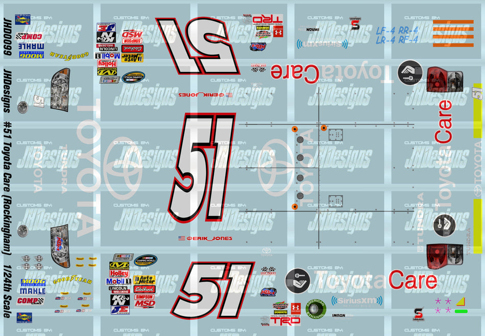 JH Designs Erik Jones 2013 TRUCK #51 Toyota Care (Rockingham) 1:24 Racecar Decal Set