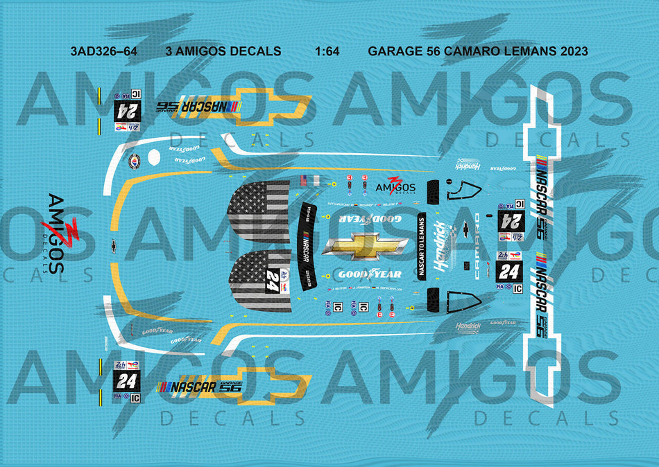 1:64 3 Amigos Decals GARAGE 56 2023 CAMARO LEMANS Decal Set