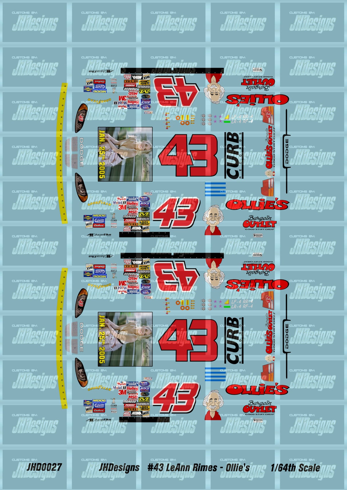 JH Designs Aaron Fike 2002 NBS #43 Leann Rimes (This Woman) - Ollie's Bargain Outlet 1:64 Racecar Decal Set