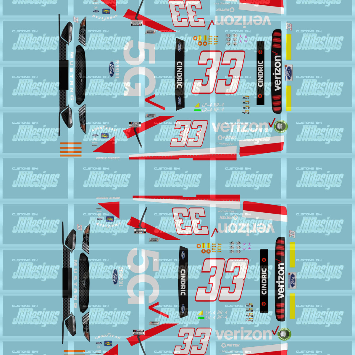 JH Designs Austin Cindric 2021 CUP #33 Verizon 5G 1:64 Racecar Decal S ...
