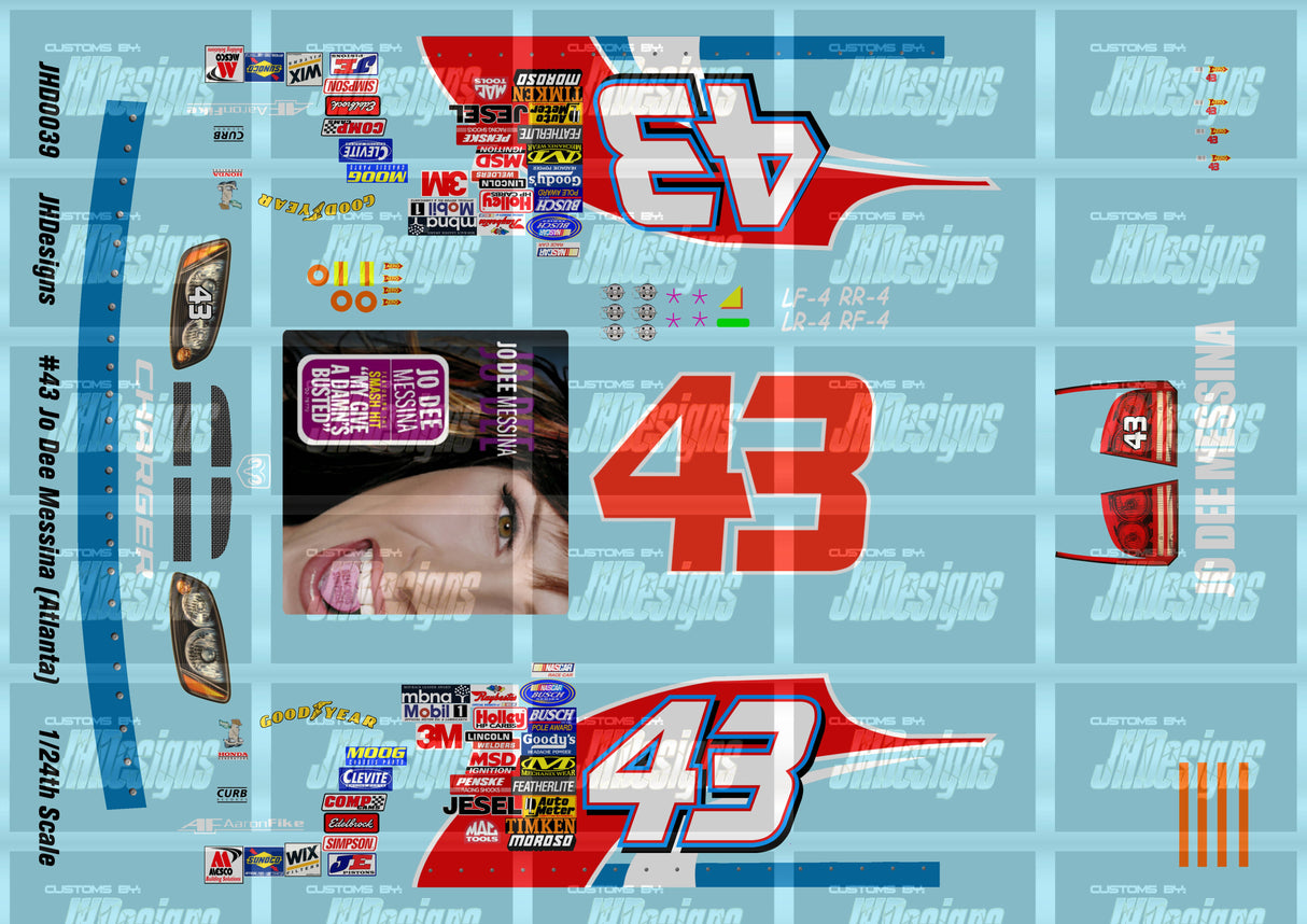 JH Designs Aaron Fike 2005 NBS #43 Jo Dee Messina (Atlanta Race Version) 1:24 Racecar Decal Set