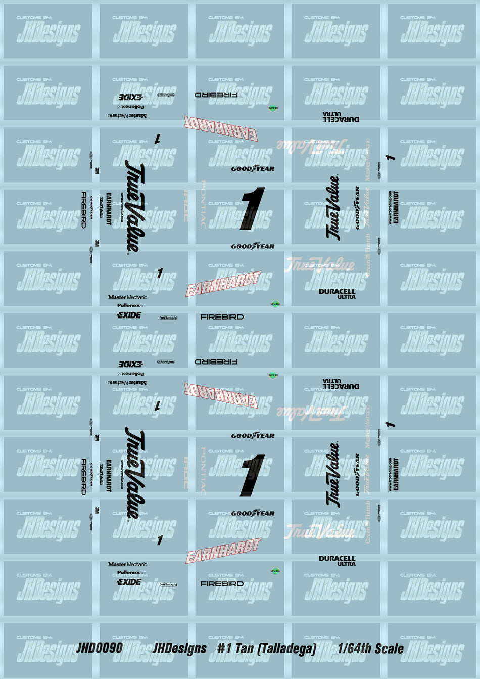 JH Designs Dale Earnhardt 2000 IROC #1 Tan (Talladega) 1:64 Racecar Decal Set