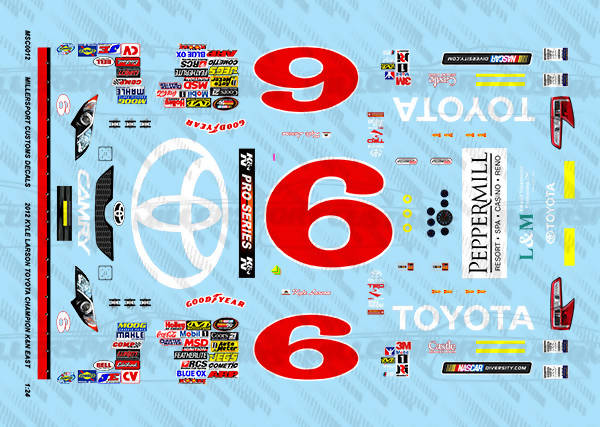 Millersport Customs 2012 Kyle Larson Toyota Champion K&N East Series Toyota Camry 1/24 Decal Set