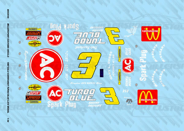 Millersport Customs 1987 Dale Earnhardt Turbo Blue Chevy Monte Carlo Aerocoupe Late Model 1/24 Decal Set
