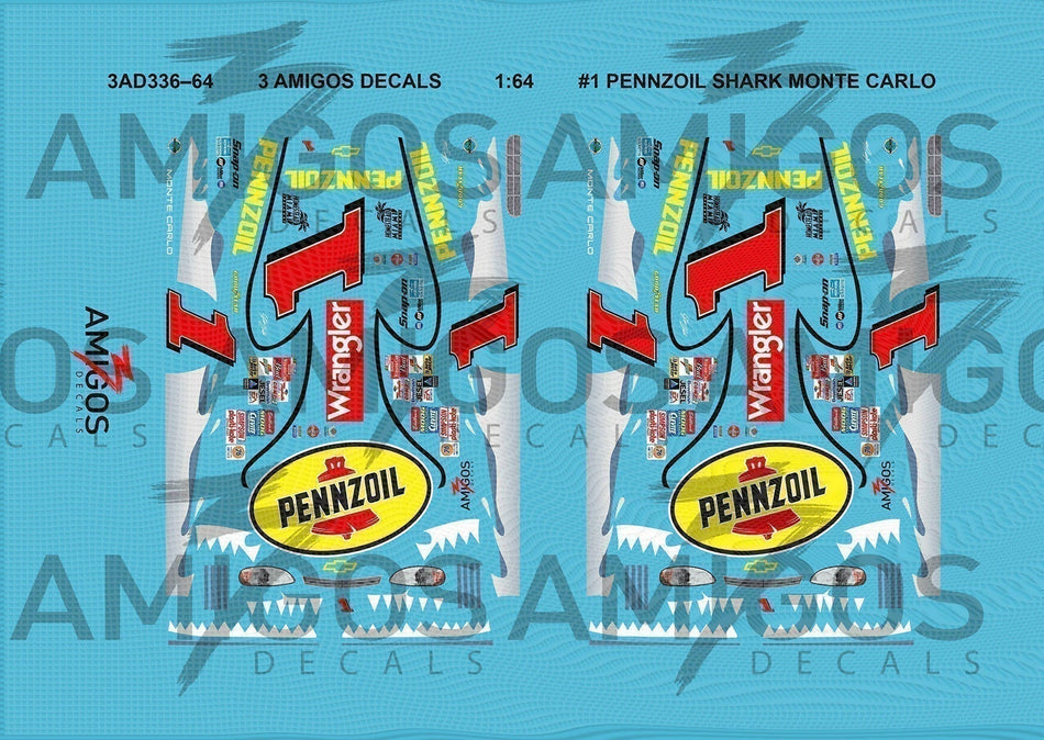 1:64 3 Amigos Decals #1 PENNZOIL SHARK MONTE CARLO Decal Set