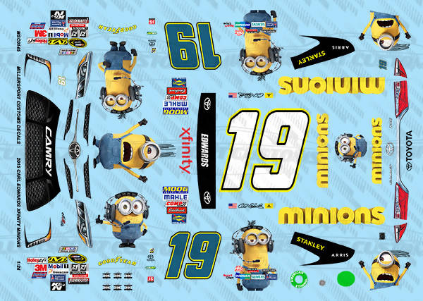 Millersport Customs 2015 Carl Edwards Xfinity Minions Toyota Camry 1/24 Decal Set