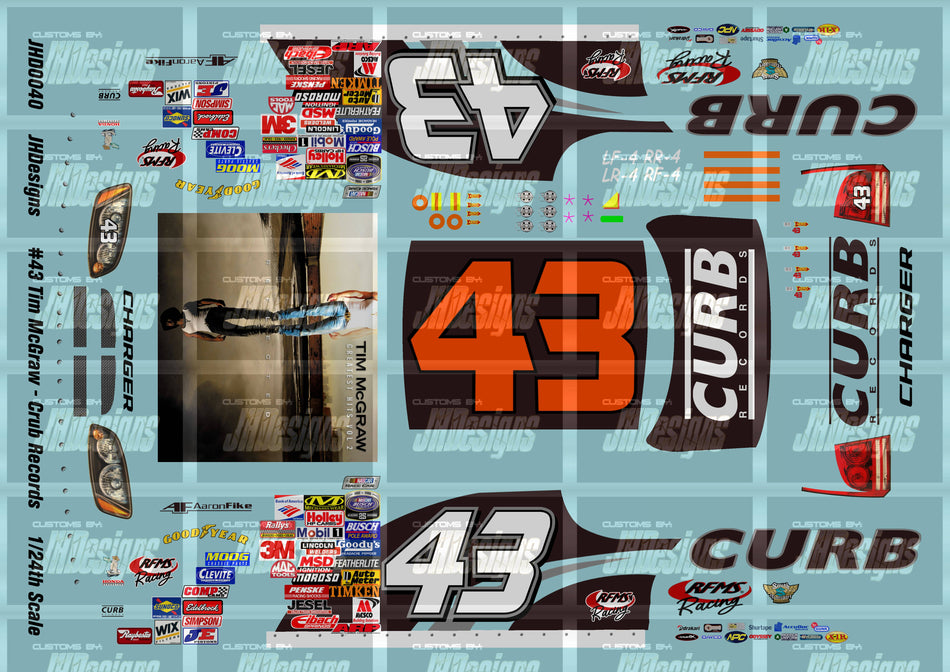JH Designs Aaron Fike 2006 NBS #43 Tim McGraw - Curb Records 1:24 Racecar Decal Set